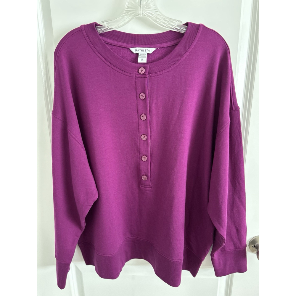NWT Athleta Oversized Long Sleeve Balance Henley Sweatshirt in Exotic Fuchsia
